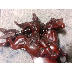 Vintage Red Resin Chinese General Guan Yu God of War On a Galloping Horse Statue